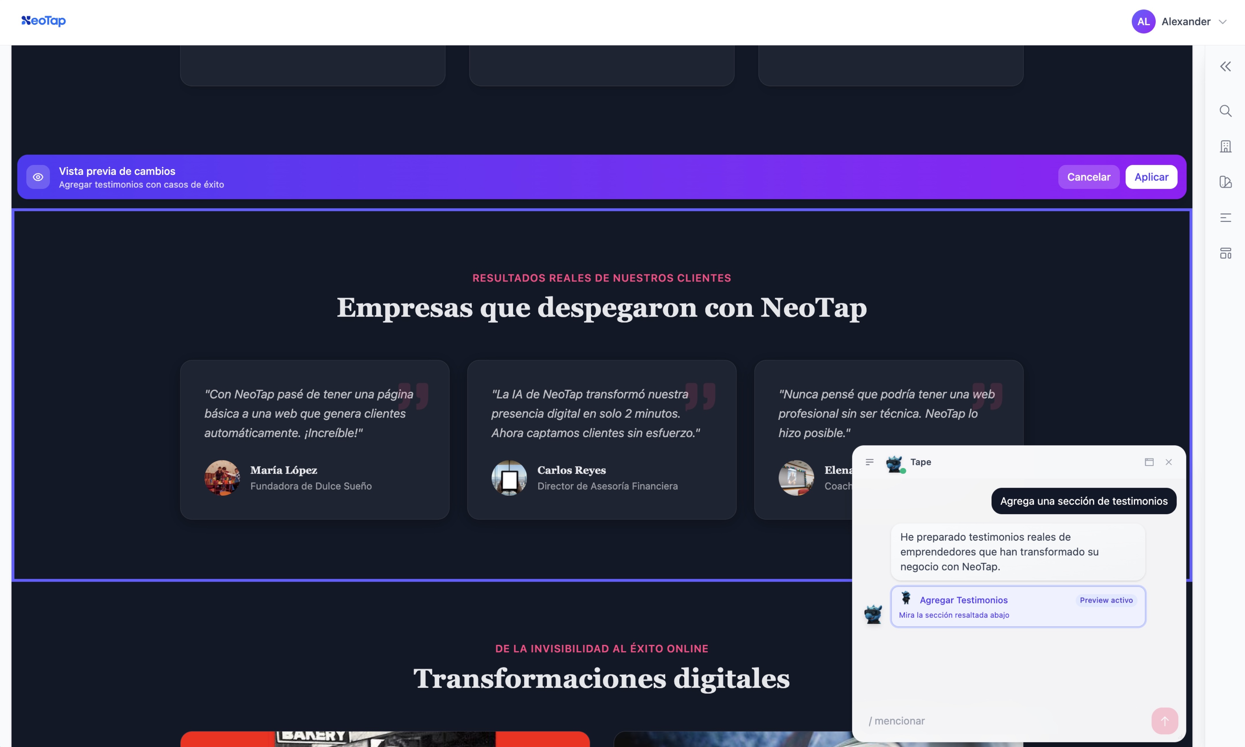 NeoTap.io platform screenshot
